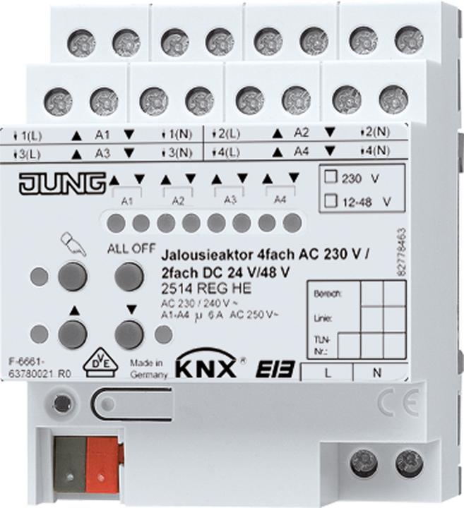 Image du produit JUNG Sortie store KNX REG 4f 6A Commande manuelle 2514REGHE (Actionneur de chauffage)