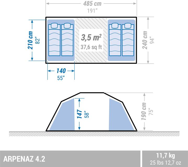 Image du produit Quechua Arpenaz 4 2 (Tente gonflable, 11.70 kg, 4 personnes)