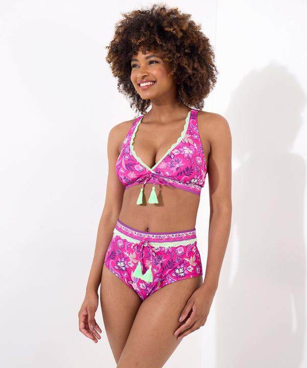 Actual product image Joe Browns Bright Tropical Print Neon Lace Trim Bikini Top (38)