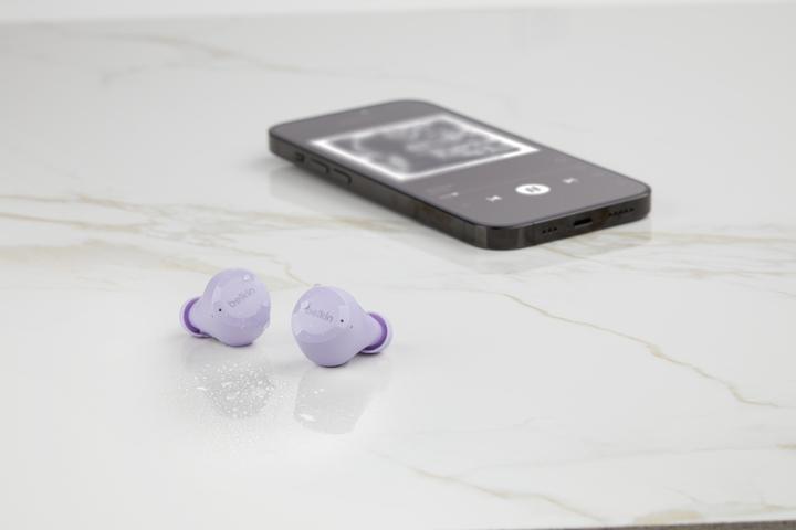 Actual product image Belkin wireless soundform bolt tws light purple (No noise cancelling, 38 h, Wireless)