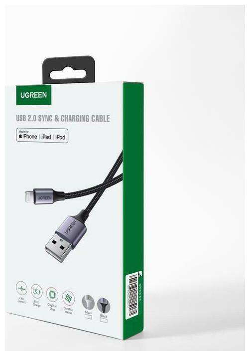 Actual product image Ugreen Lightning USB Nylon Alu MFi (1 m, USB 2.0)