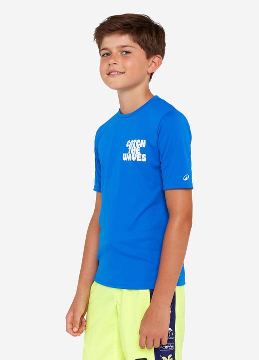 Olaian UV-Shirt Surfen Kinder kurzarm Wax blau