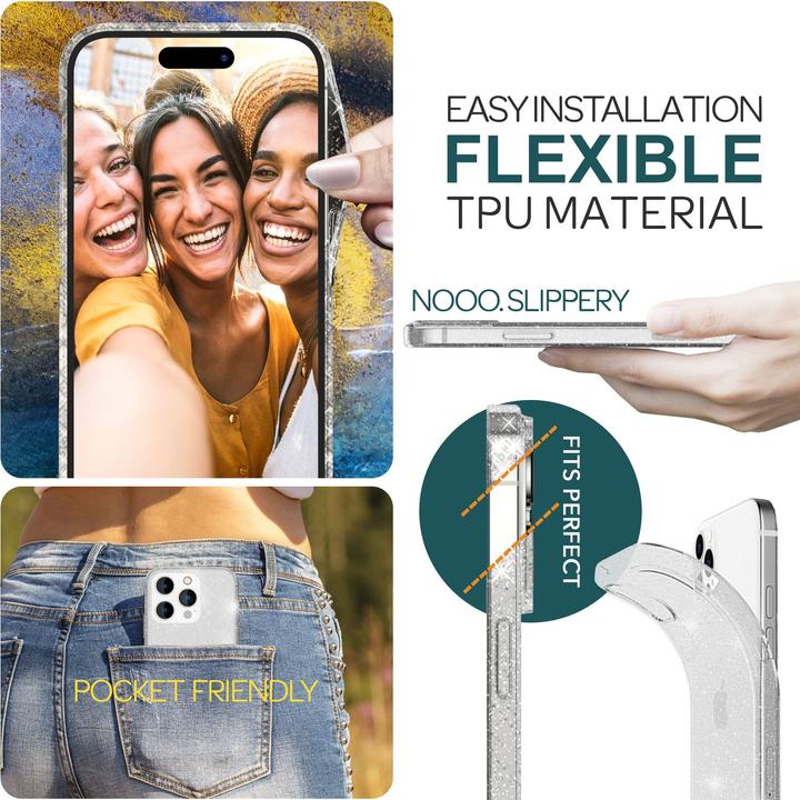 Immagine prodotto Nalia Copertura in silicone trasparente con glitter (Apple iPhone 15 Pro Max)