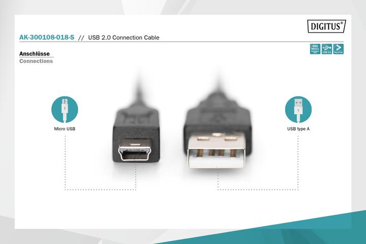 Image du produit Digitus Câble de connexion USB 2.0 (1.80 m, USB 2.0, 2.50 W)