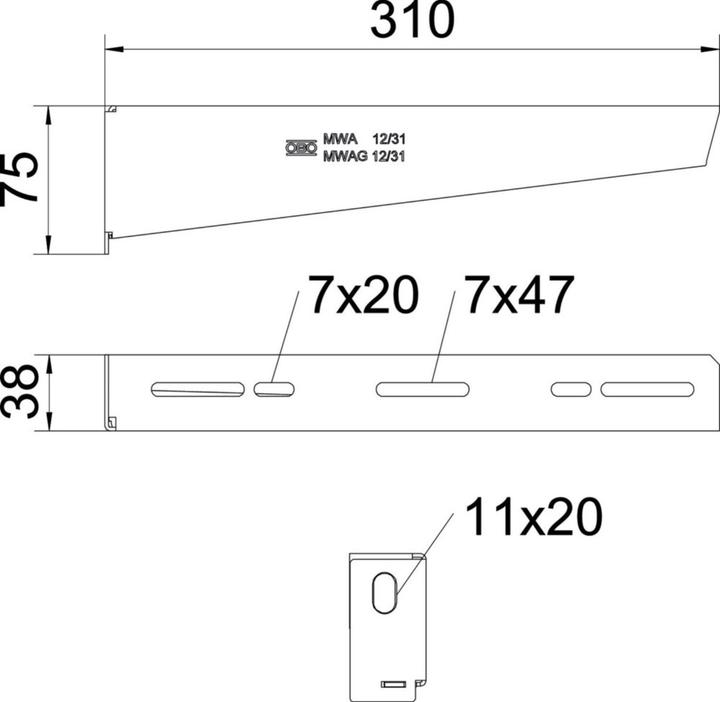 Productafbeelding OBO Bettermann Muur- en plakbeugel MWA 12/31 B310mm (0.04 m)
