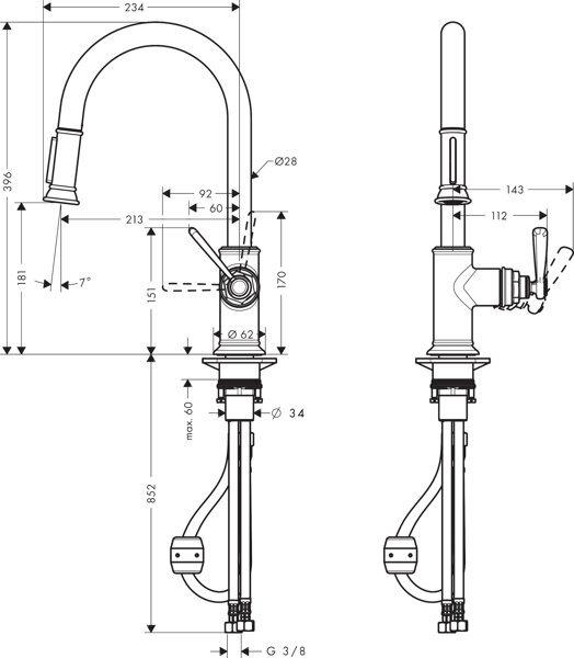 Produktbild Axor Montreux DN 15 Einhebel-Küchenmischer 180 mit Ausziehbrause