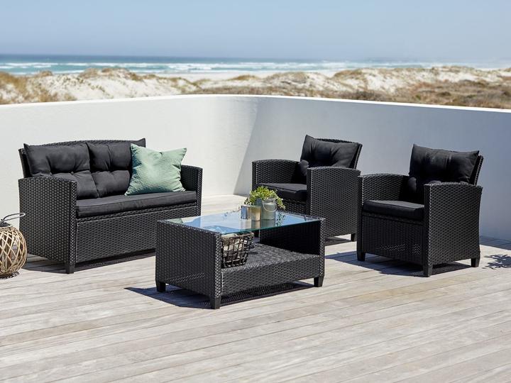 Produktbild JYSK MORA 3700023 4-Sitzer-Gartensofa-Set (Sofa + Tisch + 2 x Sessel) Schwarz
