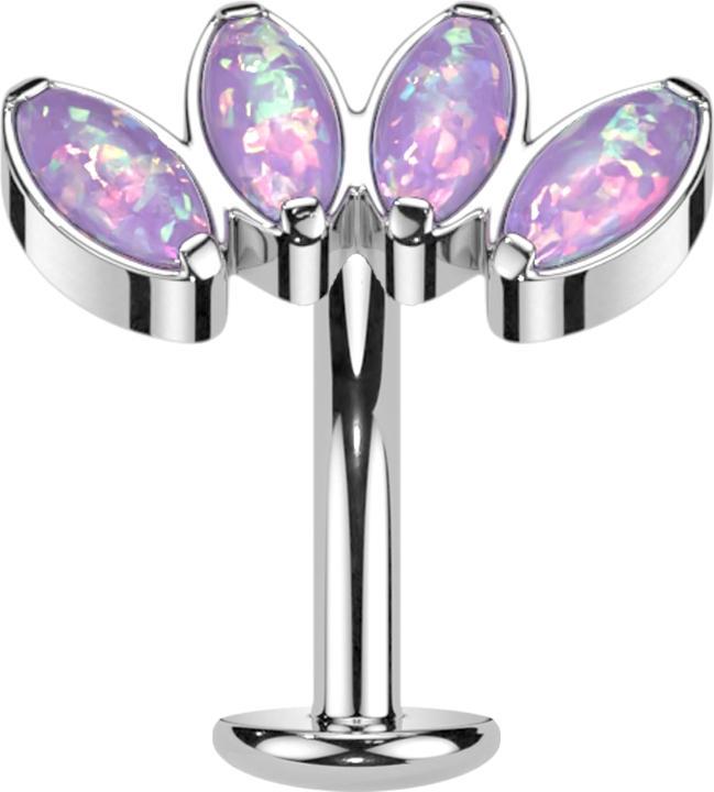 Actual product image Star Piercing Threadless Labret-Stab Banane silber Fächer mit vier Opale violett (Titanium G23)