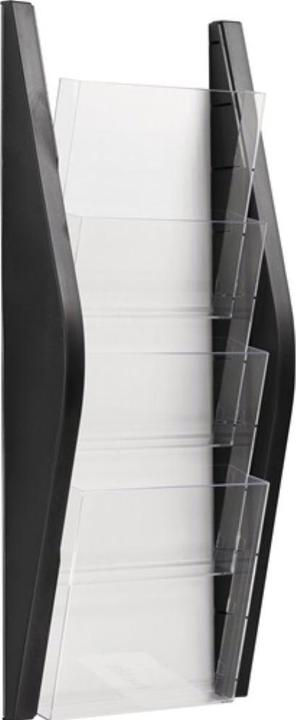 Produktbild Helit Wand-Prospekthalter, DIN A5 hoch, 4 Fächer, schwarz Seitenteile aus farbigem PP, Fächer aus glask... (A5, Hoch)