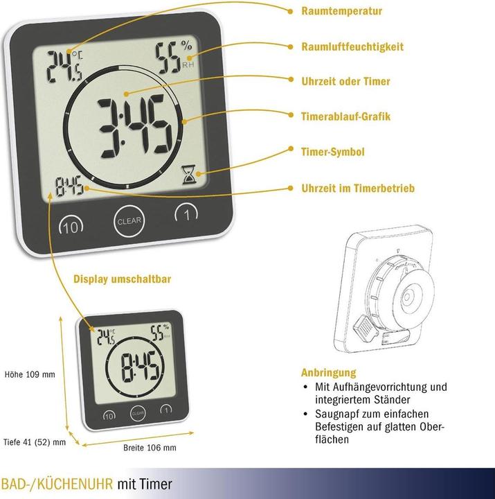 Produktbild TFA Badezimmer-/Küchenuhr mit Timer