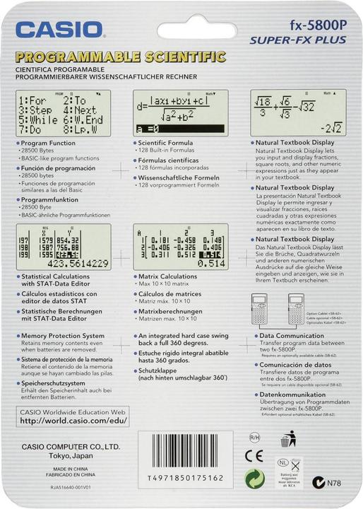 Voedingswaarden en ingrediënten Casio FX 5800 P (Batterijen)
