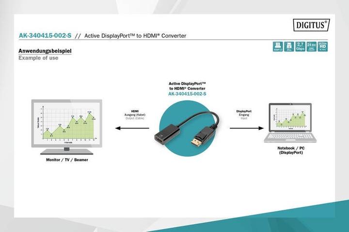 Image du produit Digitus Acte. Câble adaptateur DP vers HDMI (HDMI, 25.20 cm)