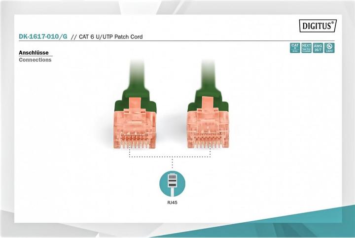 Immagine prodotto Digitus Cavo patch CAT 6 U-UTP Cu LSZH AWG 26/7 lunghezza 1 m colore verde (U/UTP, CAT6, 1 m)