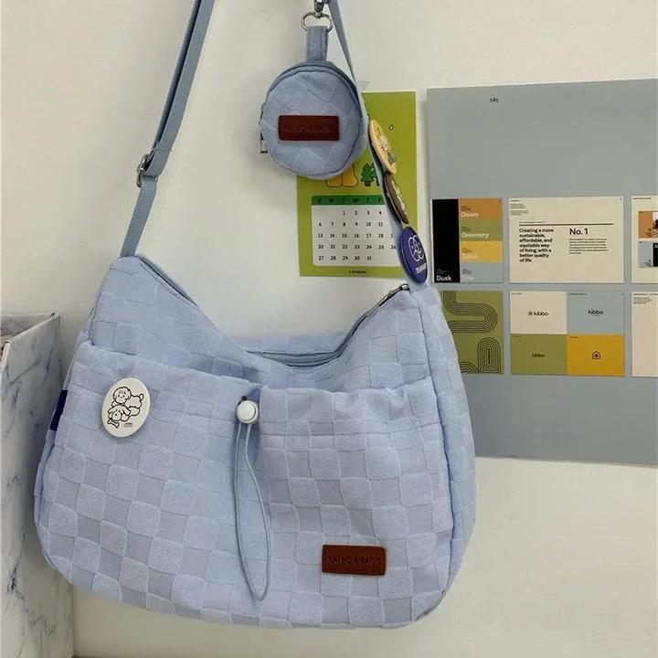 Actual product image Only-Bags.Store Crossbody Bag Solid Colour Plaid Print Large Capacity Shoulder Bag Cute Handbag