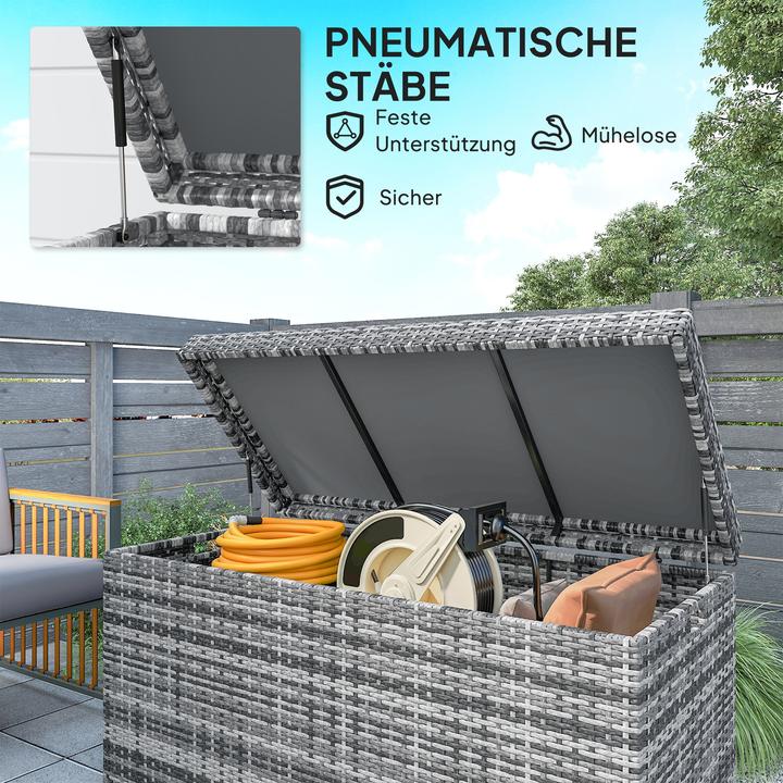 Produktbild Outsunny Rattan Auflagenbox Stahl, PE-Rattan Dunkelgrau