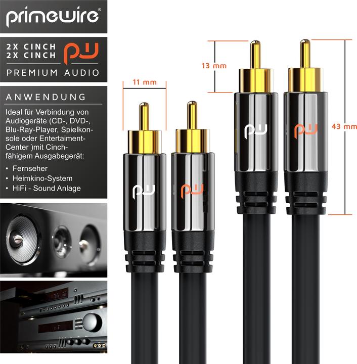 Image du produit Primewire Câble audio / 2x cinch à 2x cinch (2 m, RCA)