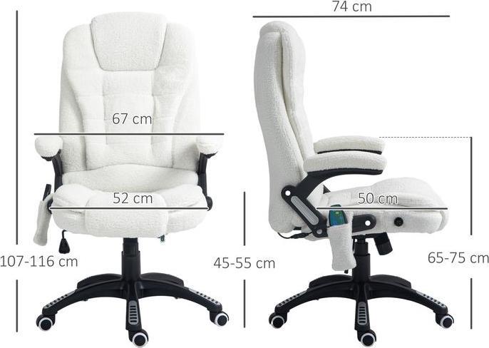 Produktbild Swisshandel24 Massage-Bürostuhl mit Wippfunktion, mit Heizfunktion, Liegefunktion, mit Fussstütze, Teddysamt, Weis