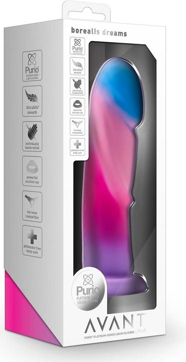 Actual product image Avant Blush Borealis Dreams Artisan 7.75 Inch Dildo - Hand Crafted with Purio® Liquid Silicone Wrapp