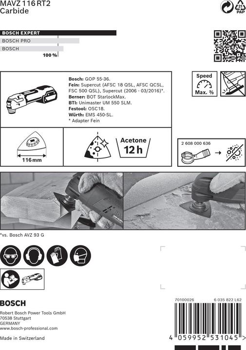 Produktbild Bosch Professional Zubehör EXPERT Sanding Plate MAVZ 116 RT2 Blatt für Multifunktionswerkzeuge, 116 mm (20)