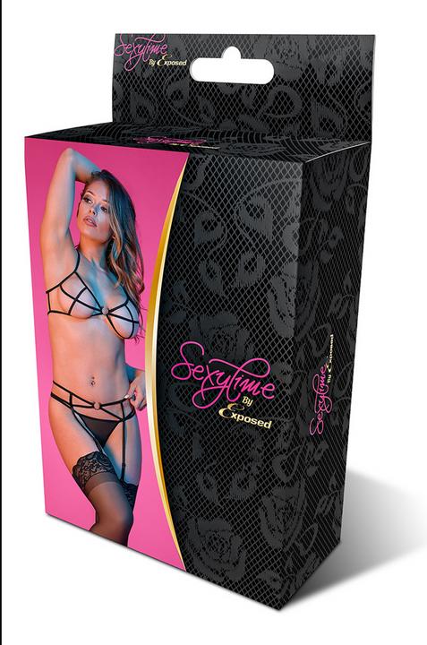 Produktbild Magic Silk Strappy Bra, Garter & G-Set w/ Rings - L/X (L, XL)