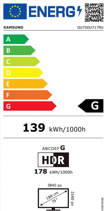Energie-Label Samsung GU75DU7179U (75", AU7179, LED, 4K, 2024)