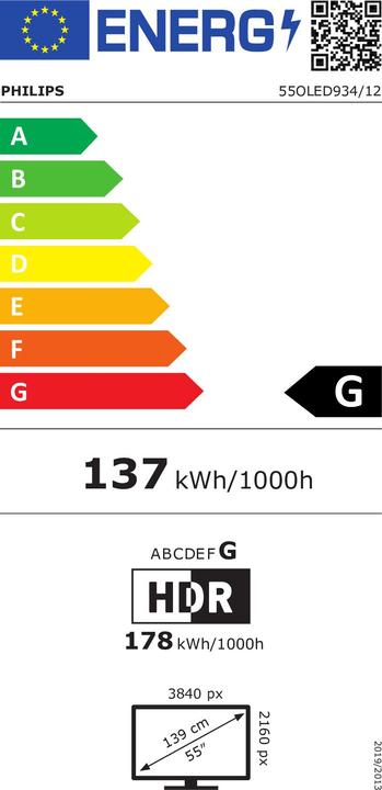 Label énergétique Philips 55OLED934/12 (55", OLED)