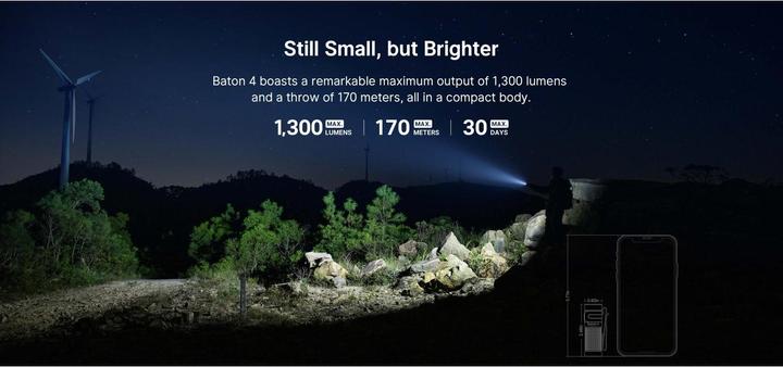 Actual product image Olight Baton 4 Premium Edition LED torch battery-powered 1300lm 35h 194g (6.30 cm, 1300 lm)