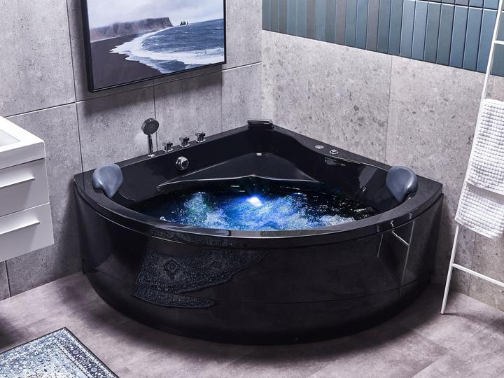 Produktbild Beliani Whirlpool Badewanne schwarz Eckmodell mit LED 140 x 140 cm BARACOA (400 l, 197 cm, 140 cm)