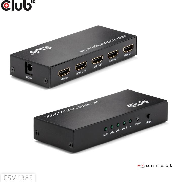 Produktbild Club 3D Club3D HDMI Splitter 1 Eingang -> 4 Ausgänge 4K120Hz UHD retail