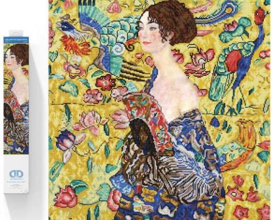 Produktbild Dante Diamond Dotz Stickerei Dame mit Klimt Fächer 75x75cm DD13028