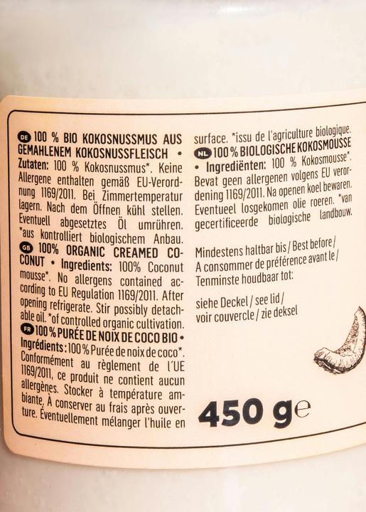 Valeurs nutritives et ingrédients KoRo Purée de coco bio (450 g)