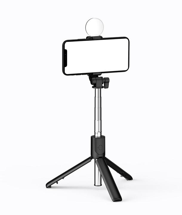 Actual product image Hurtel Selfie stick WR1YXS telescopic tripod 0.71m with round lamp - black