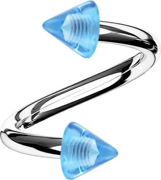 Star Piercing Micro Spirale silber mit zwei Cones hellblau transparent (Acryl, ohne Messing, Chirurgenstahl 316L)