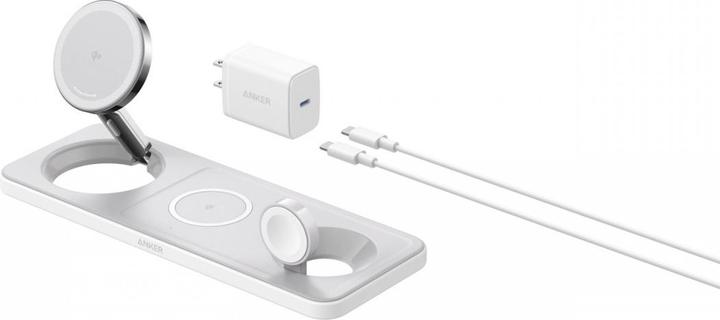 Produktbild Anker MagGo Magnetic Wireless Charger 15W, 3-in-1 Pad, White, EU Plug (25 W)