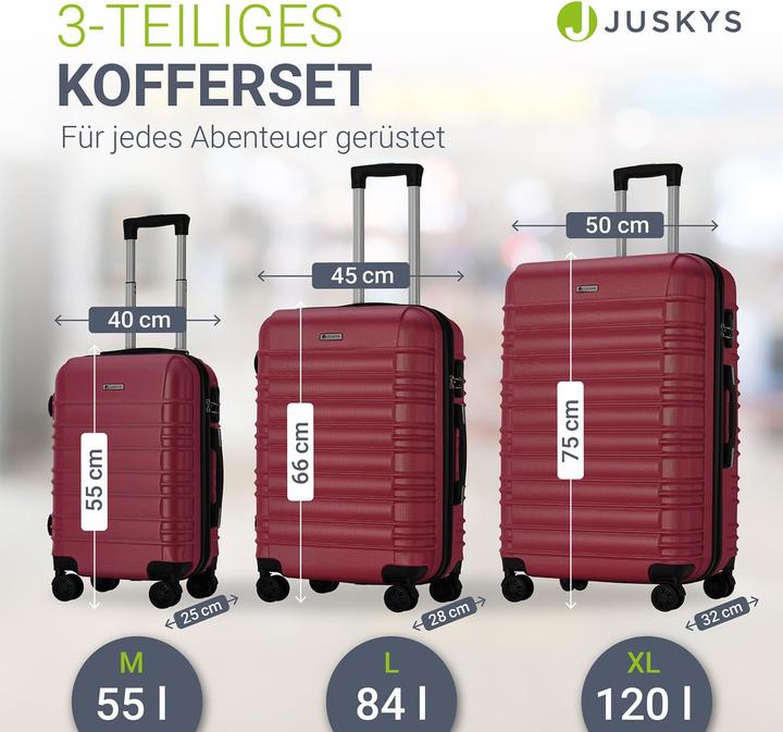 Actual product image Juskys 3-teiliges Hartschalenkoffer-Set mit 360° Rollen (120 l, M (50 - 90l), XL (from 140l))
