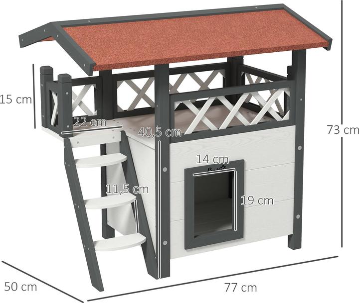 Produktbild PawHut Katzenhaus mit Treppe und Dach (Katze)