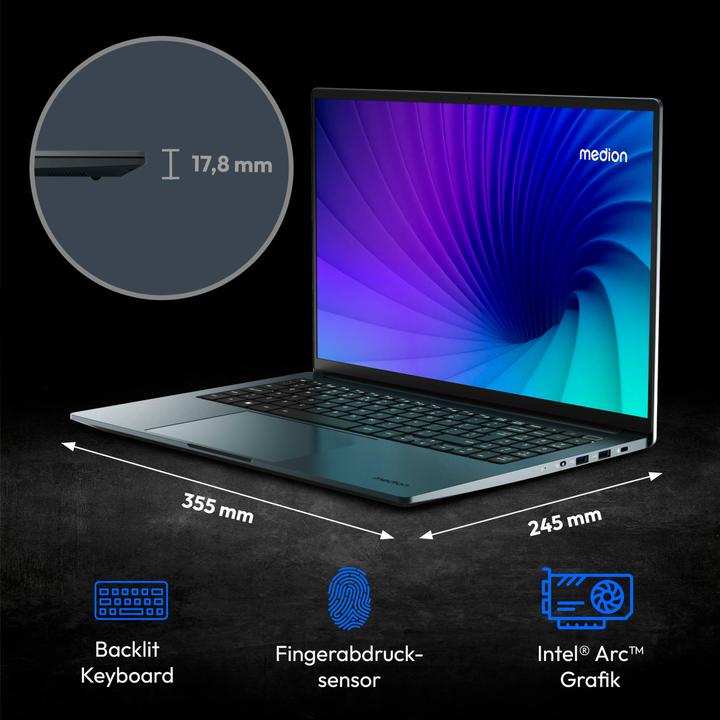 Produktbild Medion S10 OLED Laptop (16", Intel Core Ultra 7 155H, 16 GB, 1000 GB)