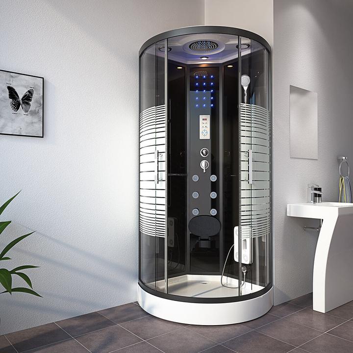 Produktbild Home Deluxe Dampfdusche mit Wasserfall Dampfsauna MANTA BLACK, 90x90x220cm