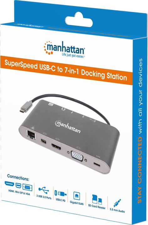 Actual product image Manhattan SuperSpeed USB-C to 7-in-1 Docking Station (Docking port (proprietary), 1 Ports)