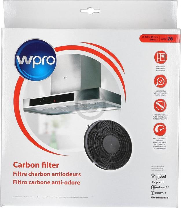 Produktbild WPRO Kohlefilter Whirlpool 484000008789 270mmØ Typ26 für Dunstabzugshaube