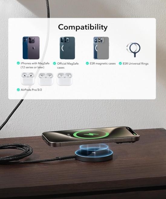 Image du produit ESR Halolock Qi2 Mini chargeur sans fil 15 W avec MagSafe - Noir (15 W)