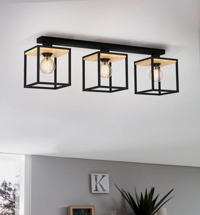 Image du produit EGLO Plafonnier acier/bois 3 flammes HxLxB 240x860x180 mm Libertad noir/marron (E27)