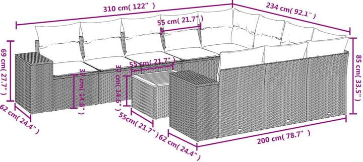 Produktbild VidaXL Gartenmöbel Sofa Garnitur Gartengarnitur Garten Sitzgruppe 11-tlg. Beige