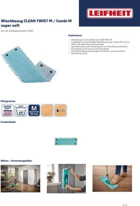 Actual product image Leifheit Mop cover CLEAN TWIST M / Combi M super soft (1 pcs.)
