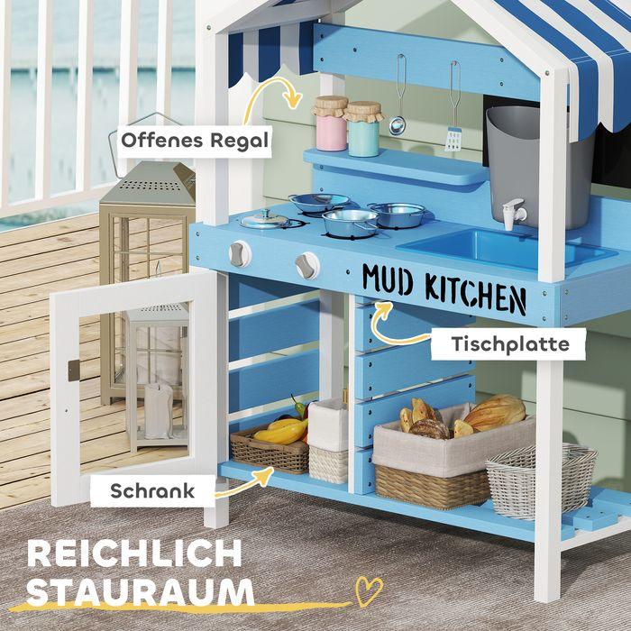 Produktbild Swisshandel24 Matschküche Kinder Outdoor Gartenspielküche mit Herd, Spüle, Zubehör Blau