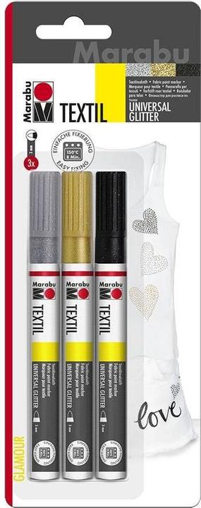 Image du produit Marabu Peintures textiles à la plume Paillettes (Or, Argent, Noir, 3 mm, 3 x)