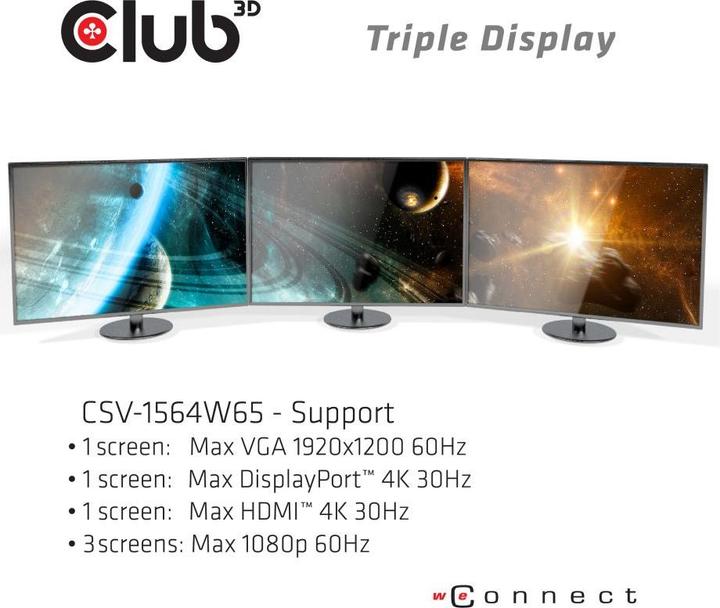 Actual product image Club 3D Triple Display Dynamic (Docking port (proprietary), 3 Ports)
