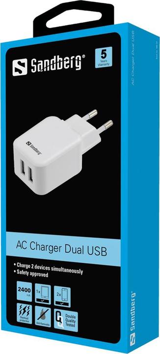 Immagine prodotto Sandberg Caricabatterie AC Dual USB 2.4+1A EU