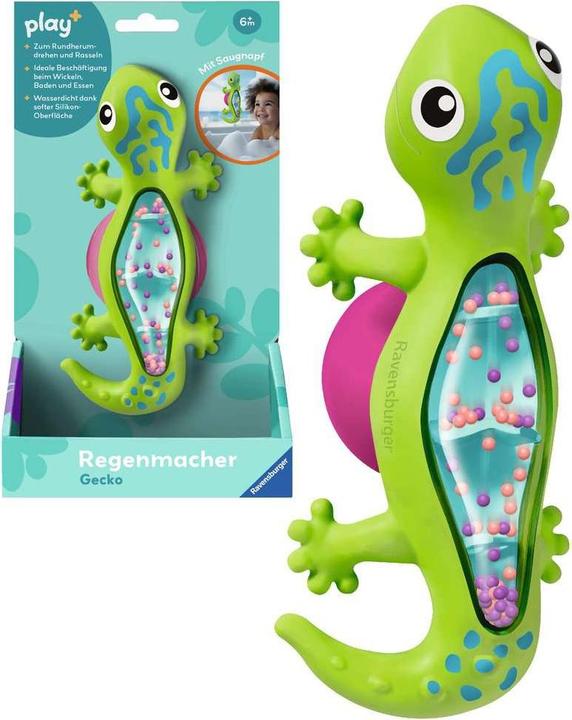 Produktbild Ravensburger 4870 play+ Regenmacher: Gecko, Musikinstrument, Mini-Rassel, Saugnapf-Spielzeug
