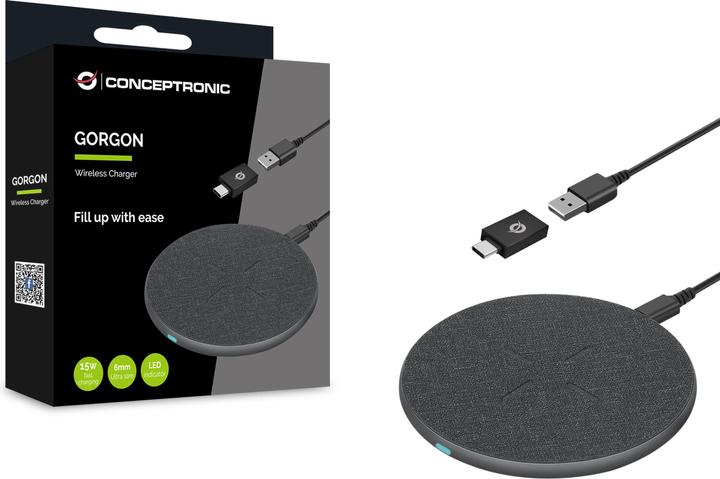 Actual product image Conceptronic Wireless Charger 15W Qi USB-A + USB-C Grey (15 W)